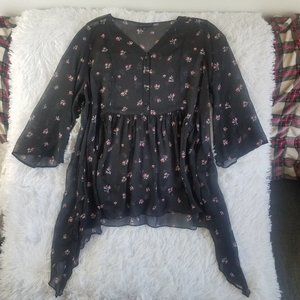 Lane Bryant Womens Top Size 22 / 24 Sheer Black Floral Babydoll